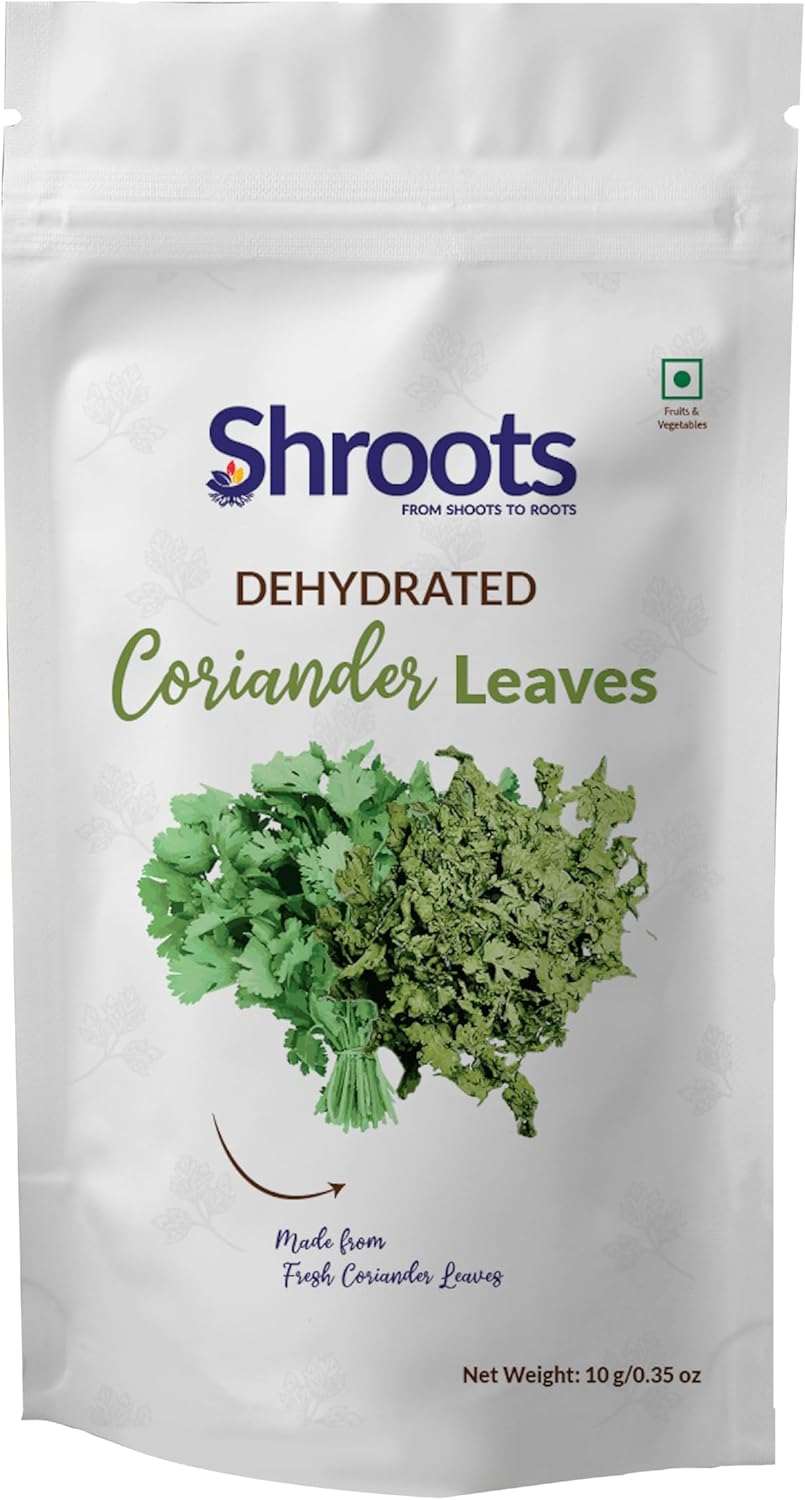 SHROOTS Dehydrated Coriander Leaves Pure Vegetarian Gluten-Free No Added Salt Flavorful Kitchen Essential Machine Dried Vegetables with Natural Aroma Ideal for Everyday Cooking - 0.35 oz, Pack of 1