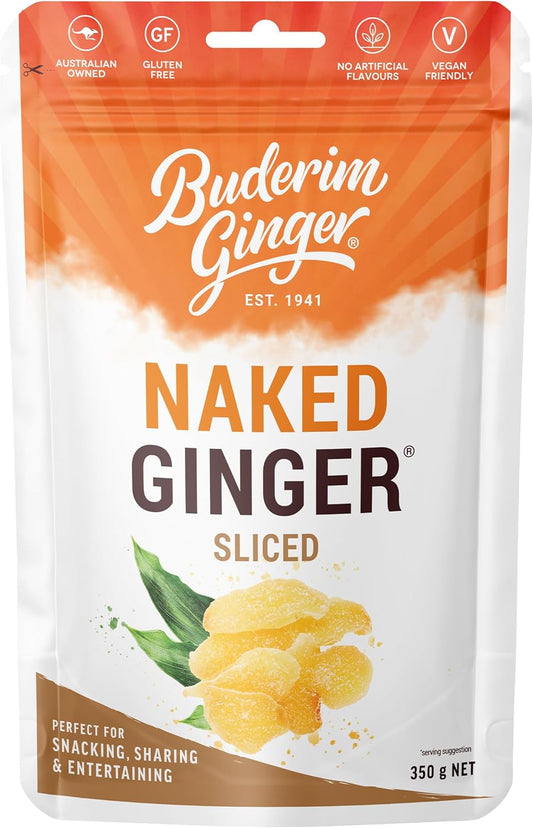 Sliced Ginger – Made with Fresh Ginger, 350g Pouch, Perfect for Snacking, Sharing, and Entertaining