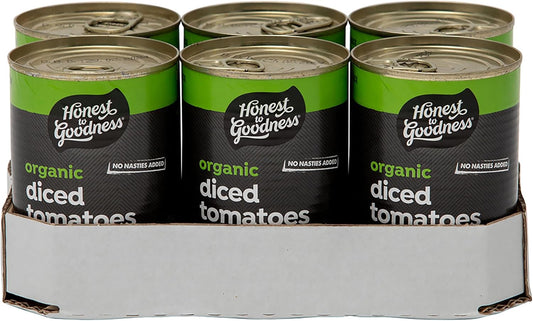 Honest to Goodness, Organic Diced Tomatoes, 400g x 6 Pack - Sourced From 100% Organic Italian Ripe Tomatoes. Picked, Diced and Canned Fresh on the Day.