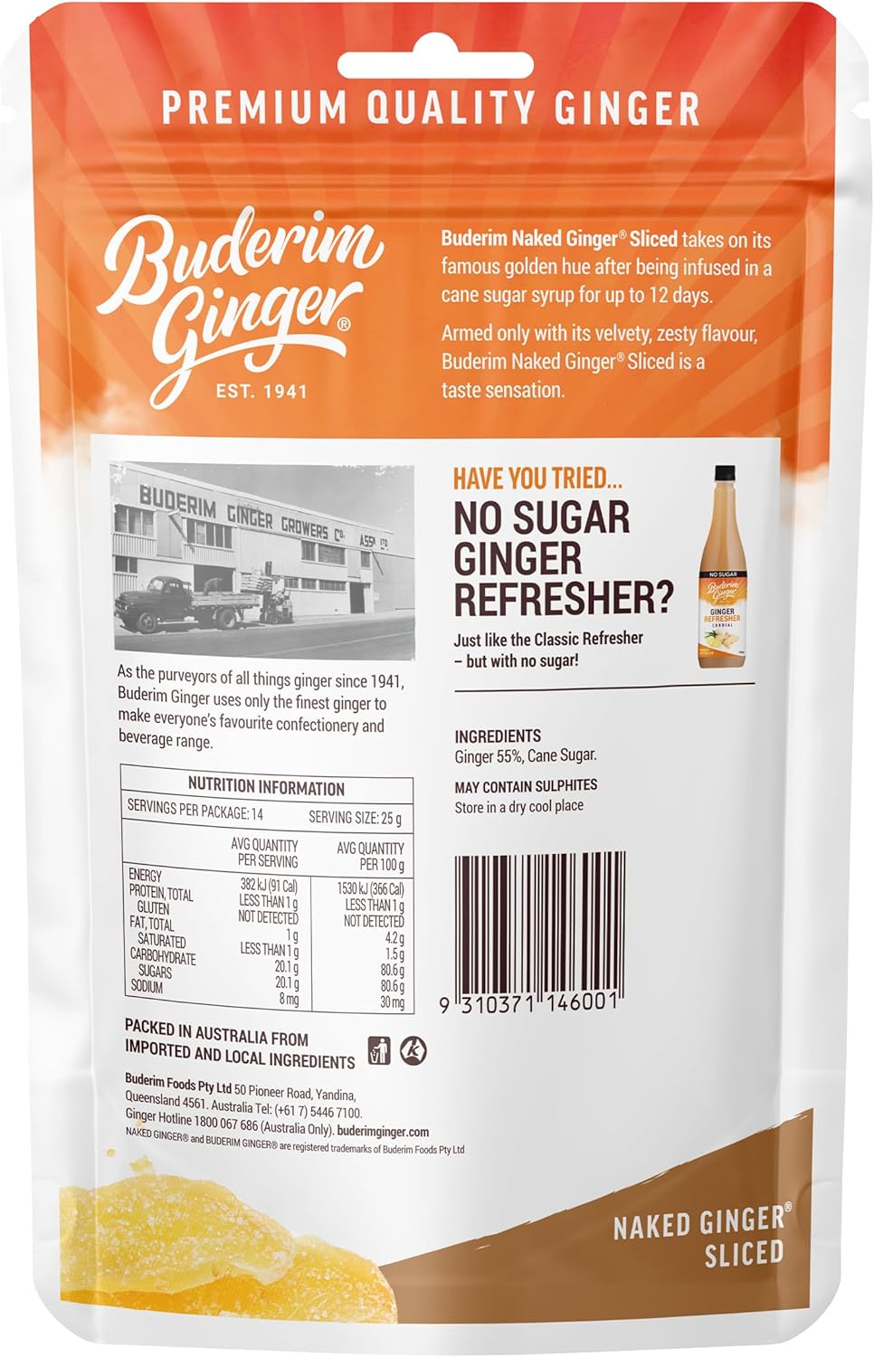 Sliced Ginger – Made with Fresh Ginger, 350g Pouch, Perfect for Snacking, Sharing, and Entertaining