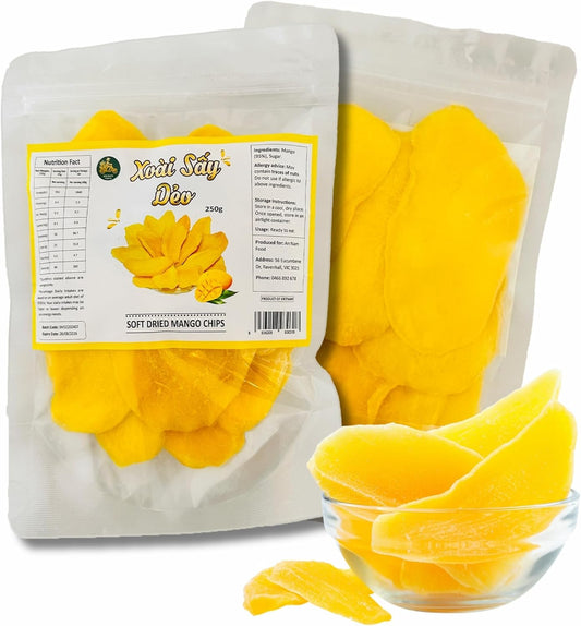 Natural Dried Mango Slices - 250g - Juicy and Fresh, High Fiber, Resealable, Vegan Fruit Snack for Anytime